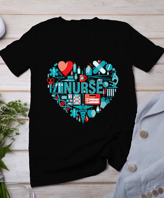 Nurse Love Nursing Student Rn Nurse Heart Cna Women Men Gift T-Shirt