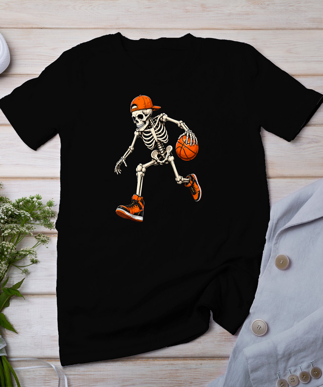 Funny Skeleton Playing Basketball Halloween Men Boys Kids T-Shirt