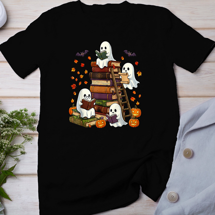 Cute Ghost Reading Book Lovers Halloween Autumn Fall T-Shirt