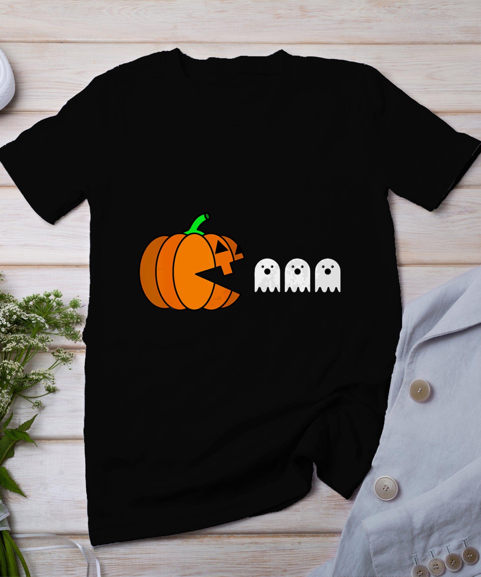 Funny Halloween Pumpkin Eating Ghost Gamer Men Women Kids T-Shirt