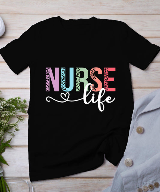 Women Nurse Life Rn Lpn Cna Leopard Nurse Week Healthcare T-Shirt