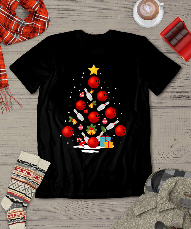 Funny Bowling Christmas Tree Lights Xmas Gifts For Men Women T-Shirt