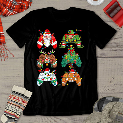 Christmas Santa Elf Lights Gaming Controllers Xmas Boys Kids T-Shirt