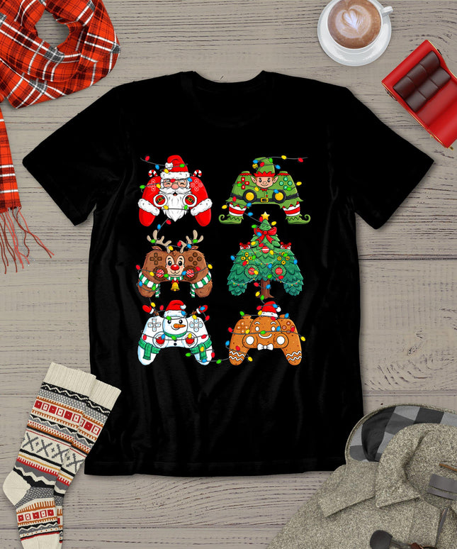 Christmas Santa Elf Lights Gaming Controllers Xmas Boys Kids T-Shirt