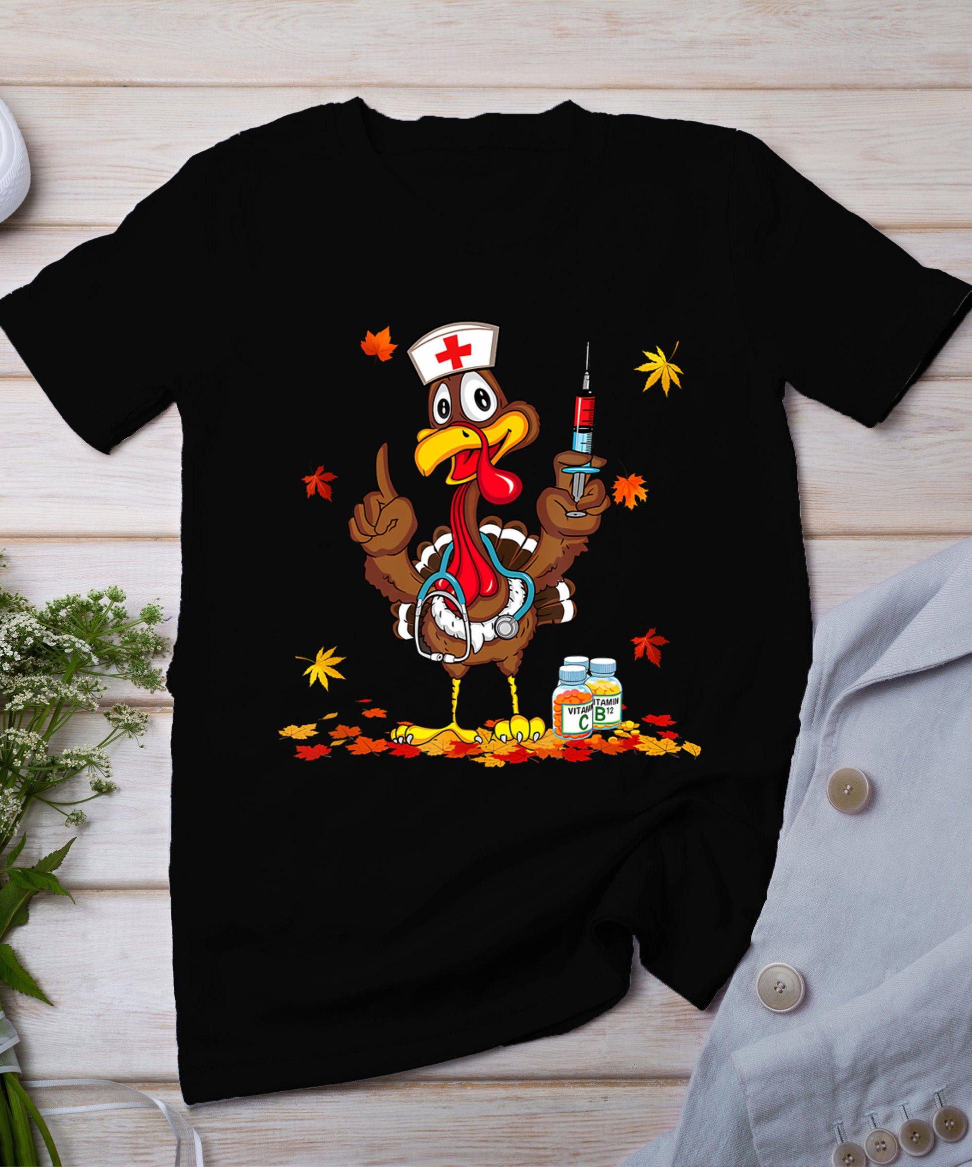 Thanksgiving Scrub Tops Women Turkey Nurse Holiday Nursing T-Shirt