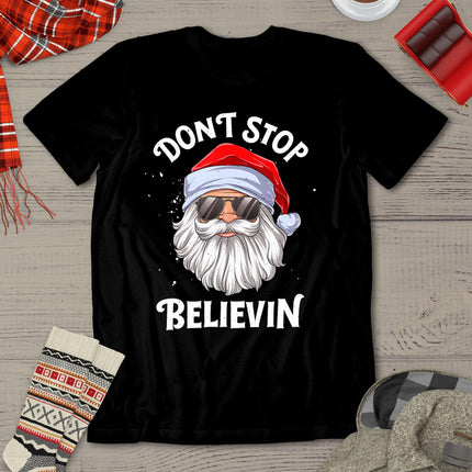 Don't Stop Believin Santa Funny Christmas Boys Kids Gifts T-Shirt