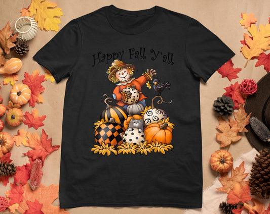 Scarecrow Happy Fall Y'All Pumpkin Thanksgiving Halloween T-Shirt