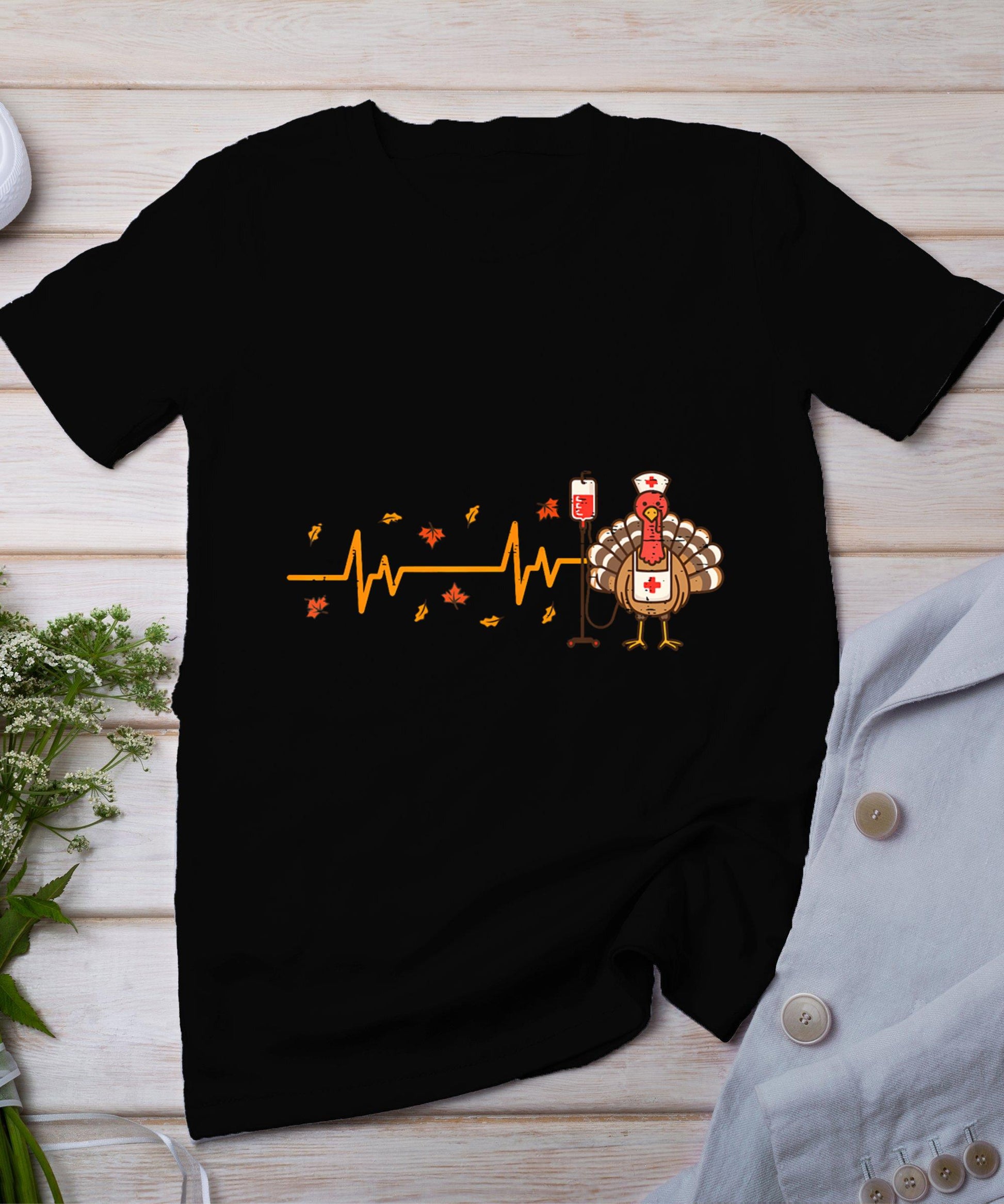 Thanksgiving Nurse Heartbeat Turkey Fall Scrub Top Women Men T-Shirt