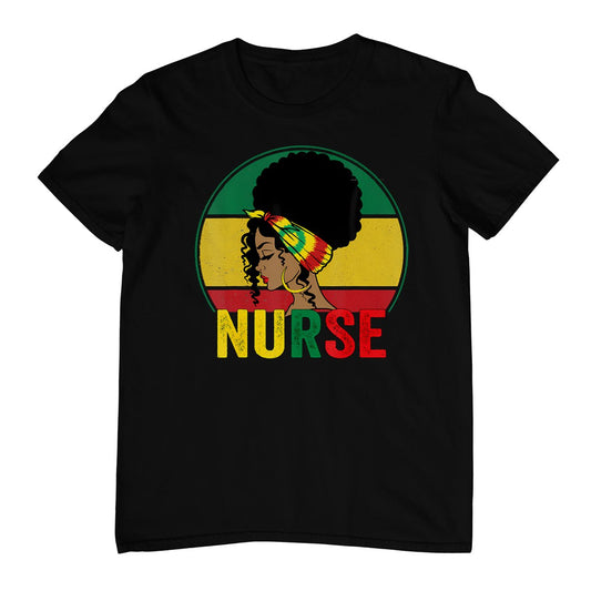 Black Woman Nurse Afro Melanin Vintage Black History Month T-Shirt