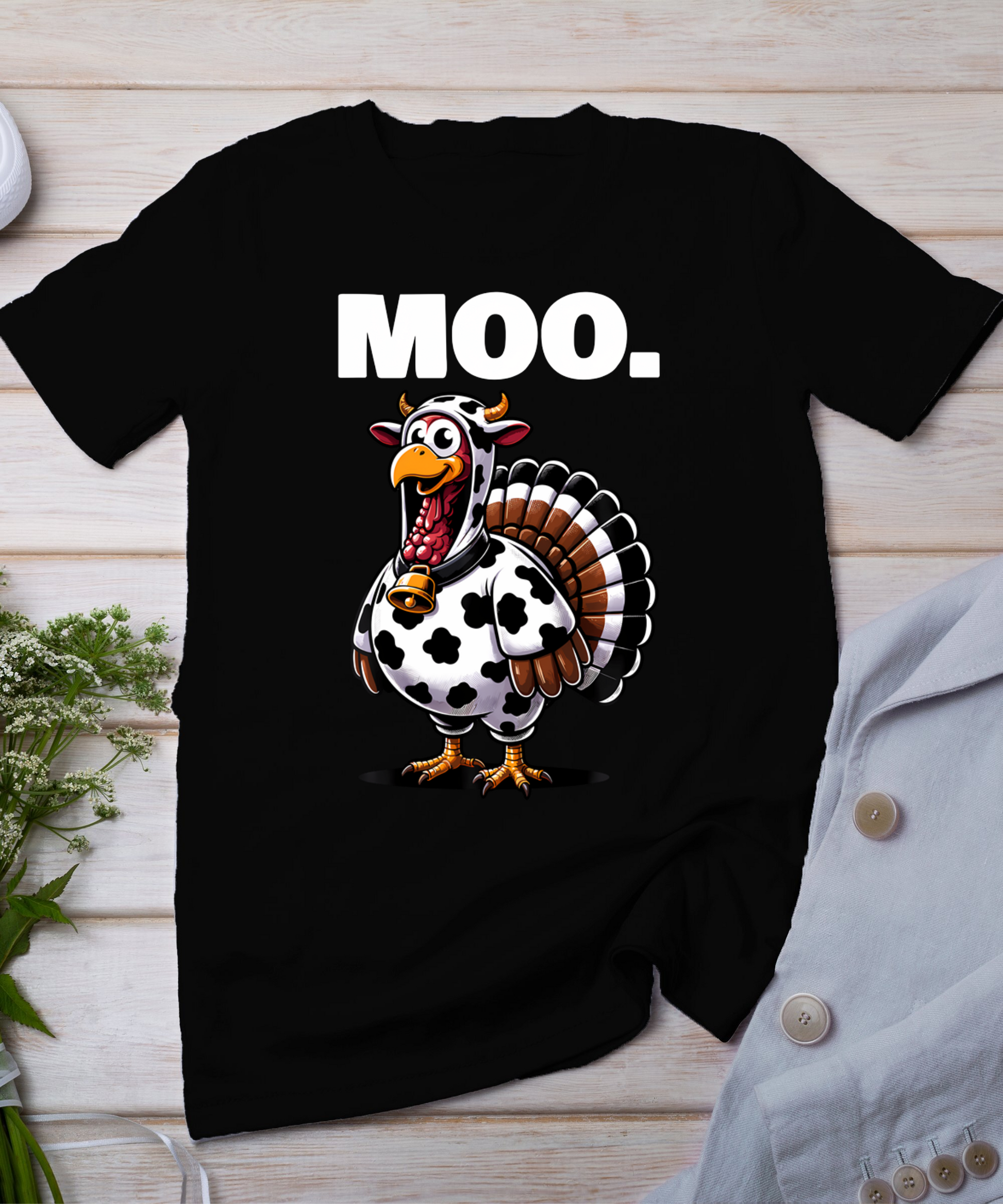 Turkey Moo Funny Thanksgiving Long Sleeve T-Shirt