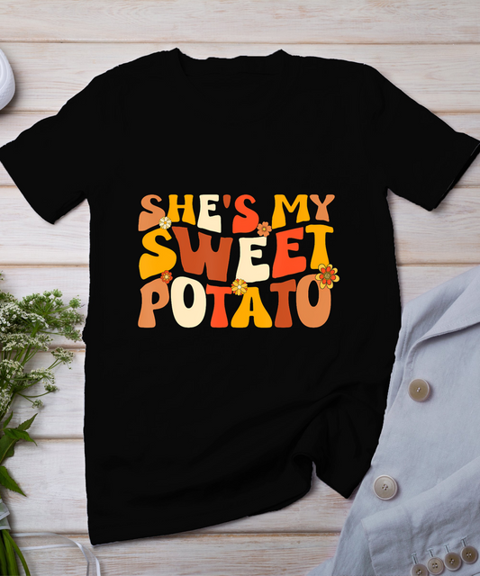 Thanksgiving Shirts Couples Sweet Potato I Yam Groovy Flower T-Shirt