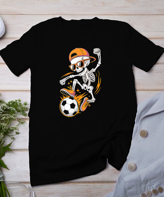 Halloween Skeleton Funny Soccer Shirt for Teens Boys Men T-Shirt