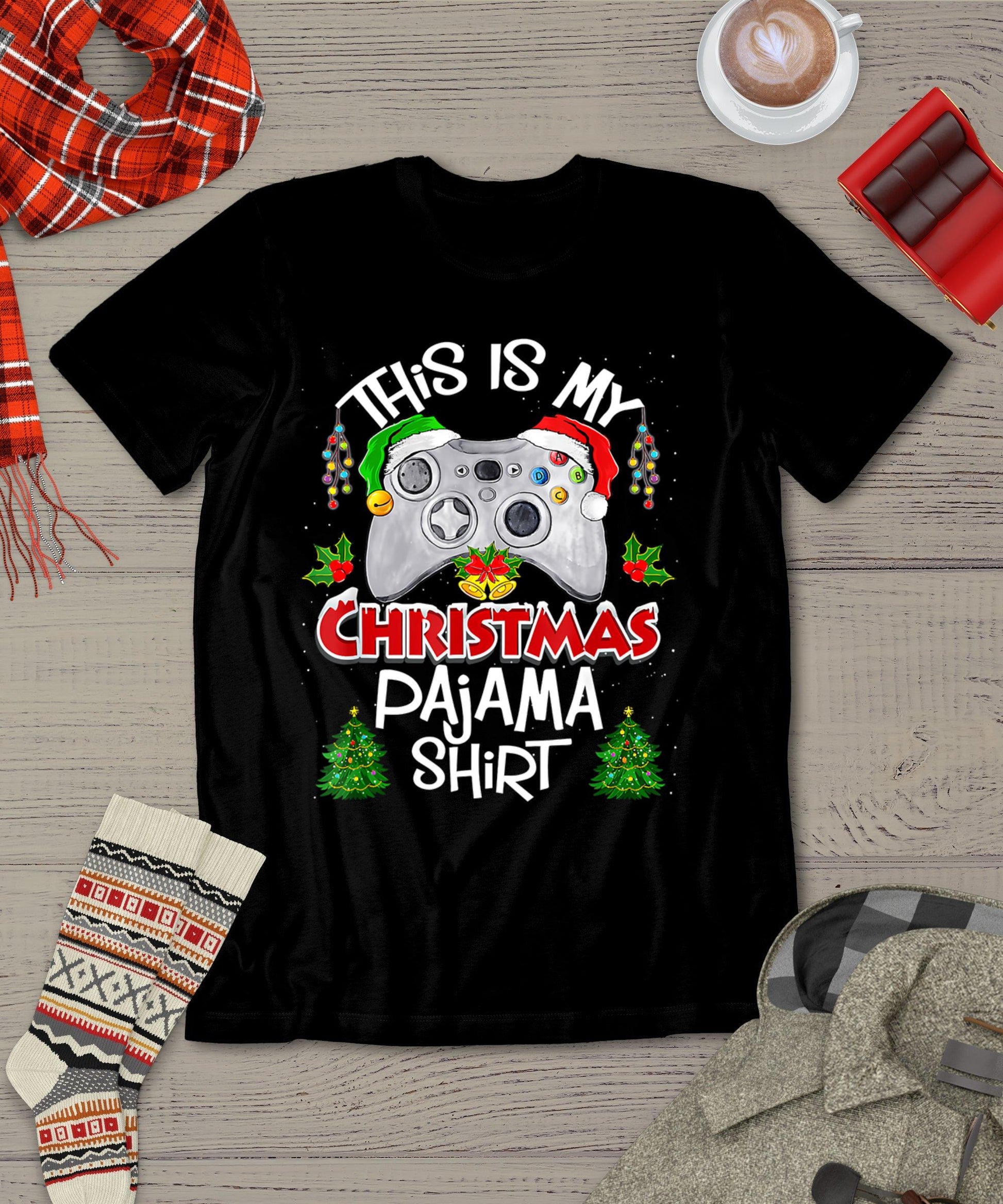 This Is My Christmas Pajama Santa Hat Gamer Video Games T-Shirt