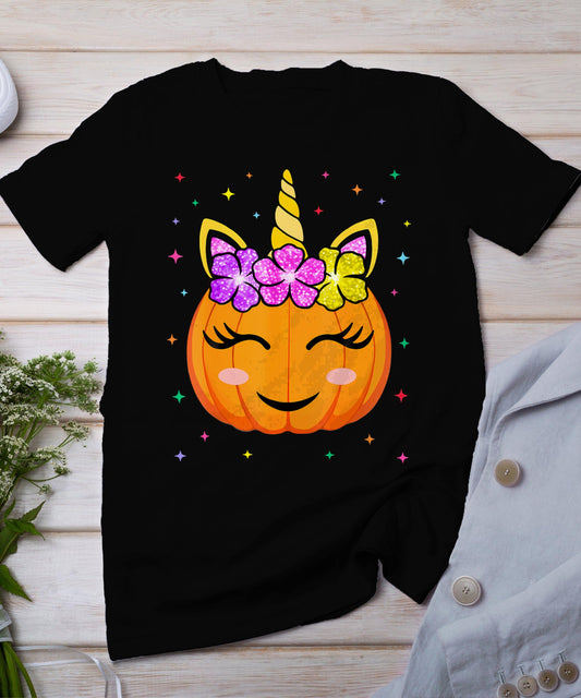 Cute Unicorn Pumpkin Girls Kids Funny Halloween T-Shirt