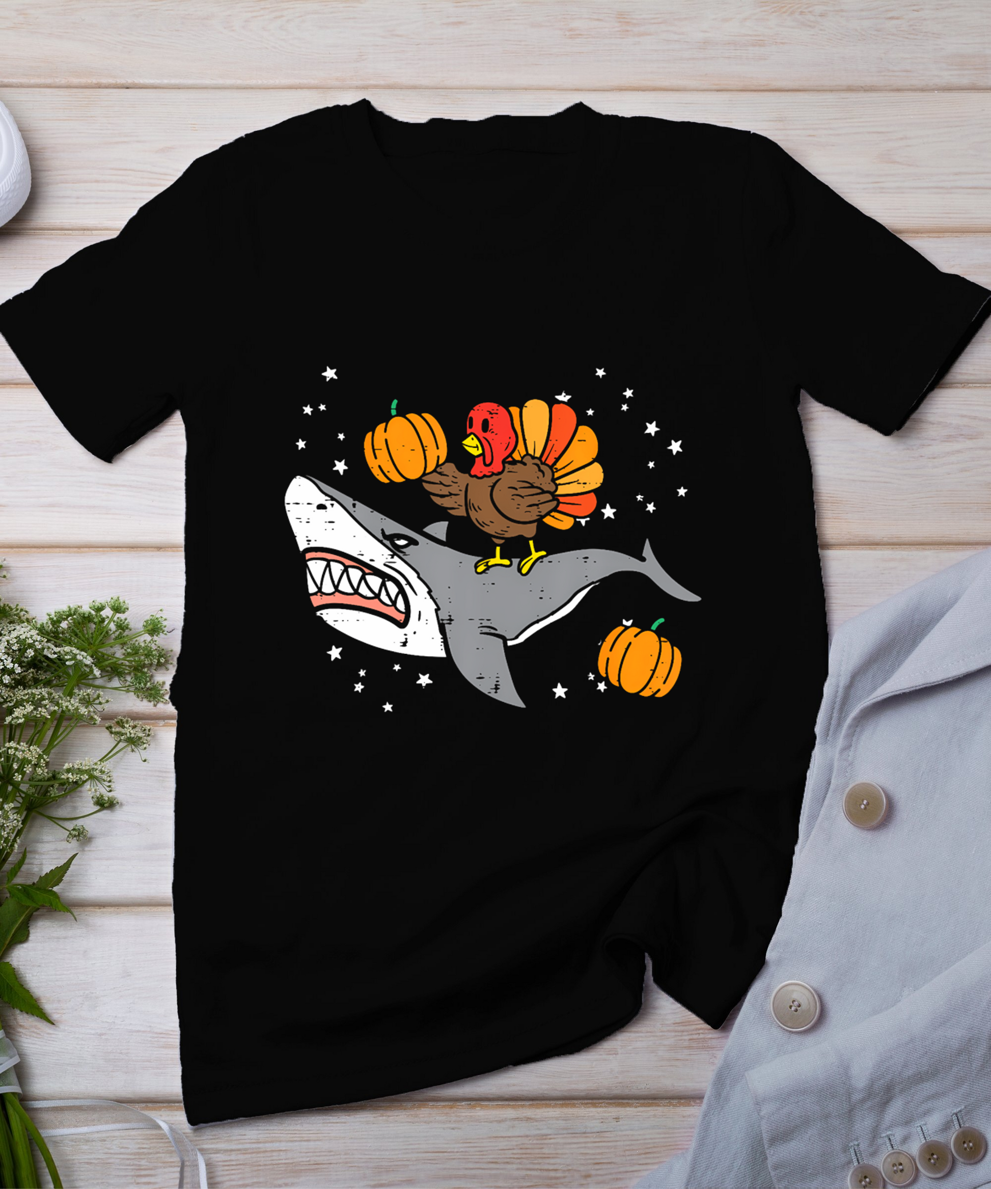 Thanksgiving Turkey Riding Shark Funny Boys Kids Toddler T-Shirt