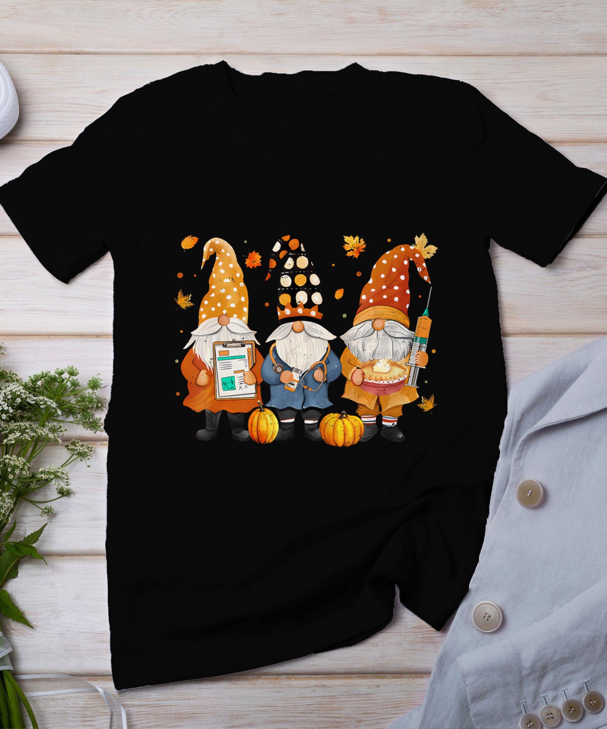 Thanksgiving Nurse Gnomes Fall Scrub Top Autumn Women Girl T-Shirt