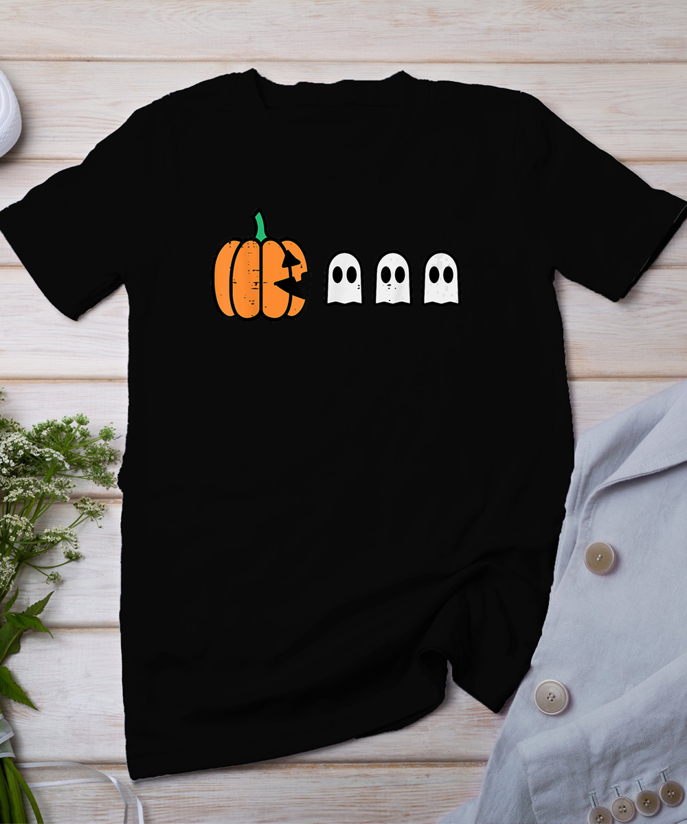 Halloween Gamer Pumpkin Eating Ghost Costume Men Boys Kids T-Shirt