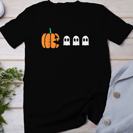 Halloween Gamer Pumpkin Eating Ghost Costume Men Boys Kids T-Shirt