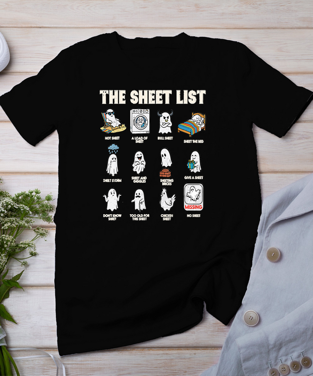Halloween Ghosts The Sheet List Funny Costume Men Women T-Shirt