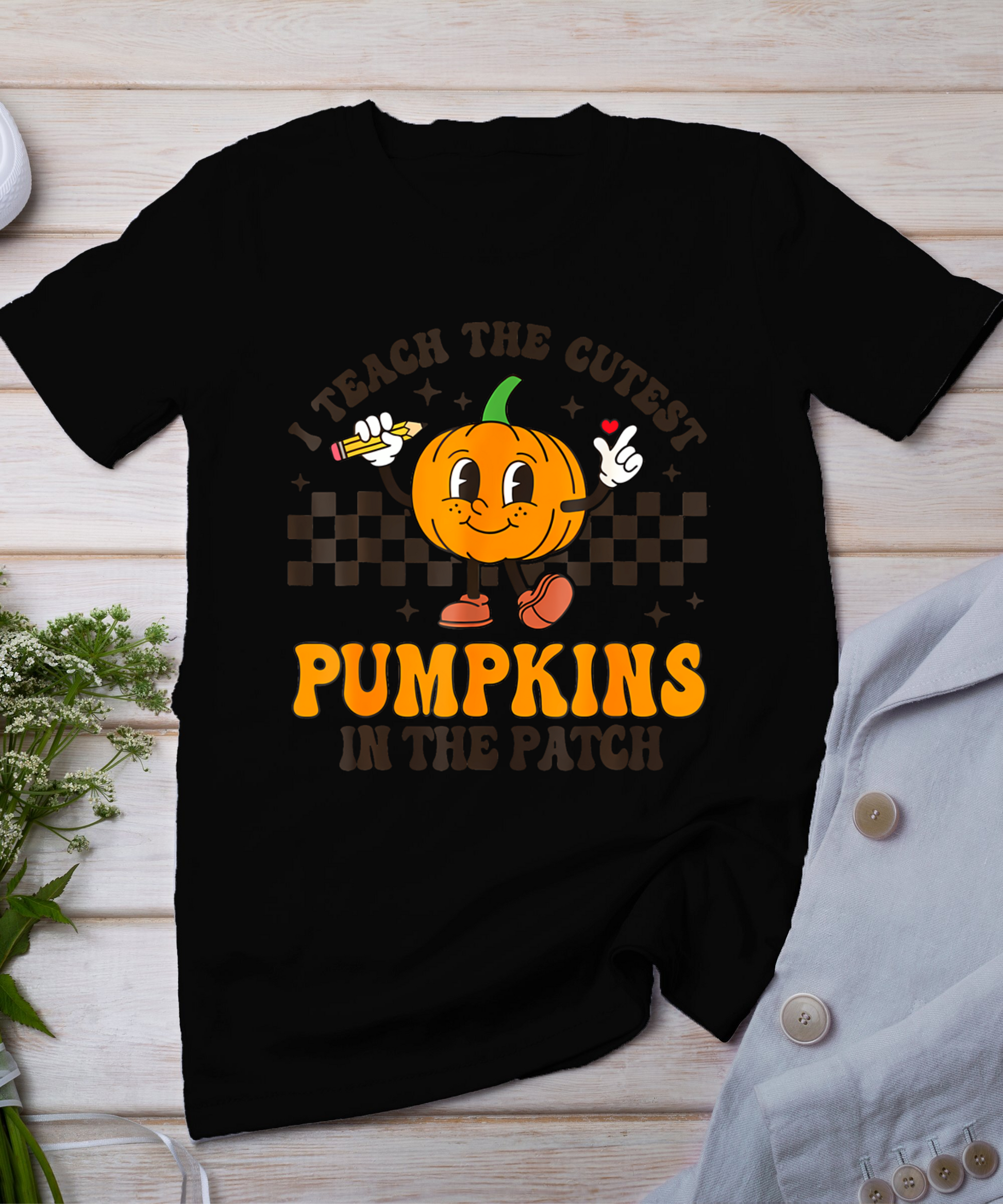 I Teach The Cutest Pumpkins In The Patch Groovy Teacher Fall T-Shirt