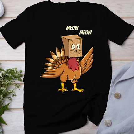 Thanksgiving Turkey Cat Meow Funny Men Women Thanksgiving T-Shirt