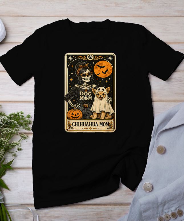 Chihuahua Mom Halloween Skeleton Dog Mom Tarot Card Women T-Shirt