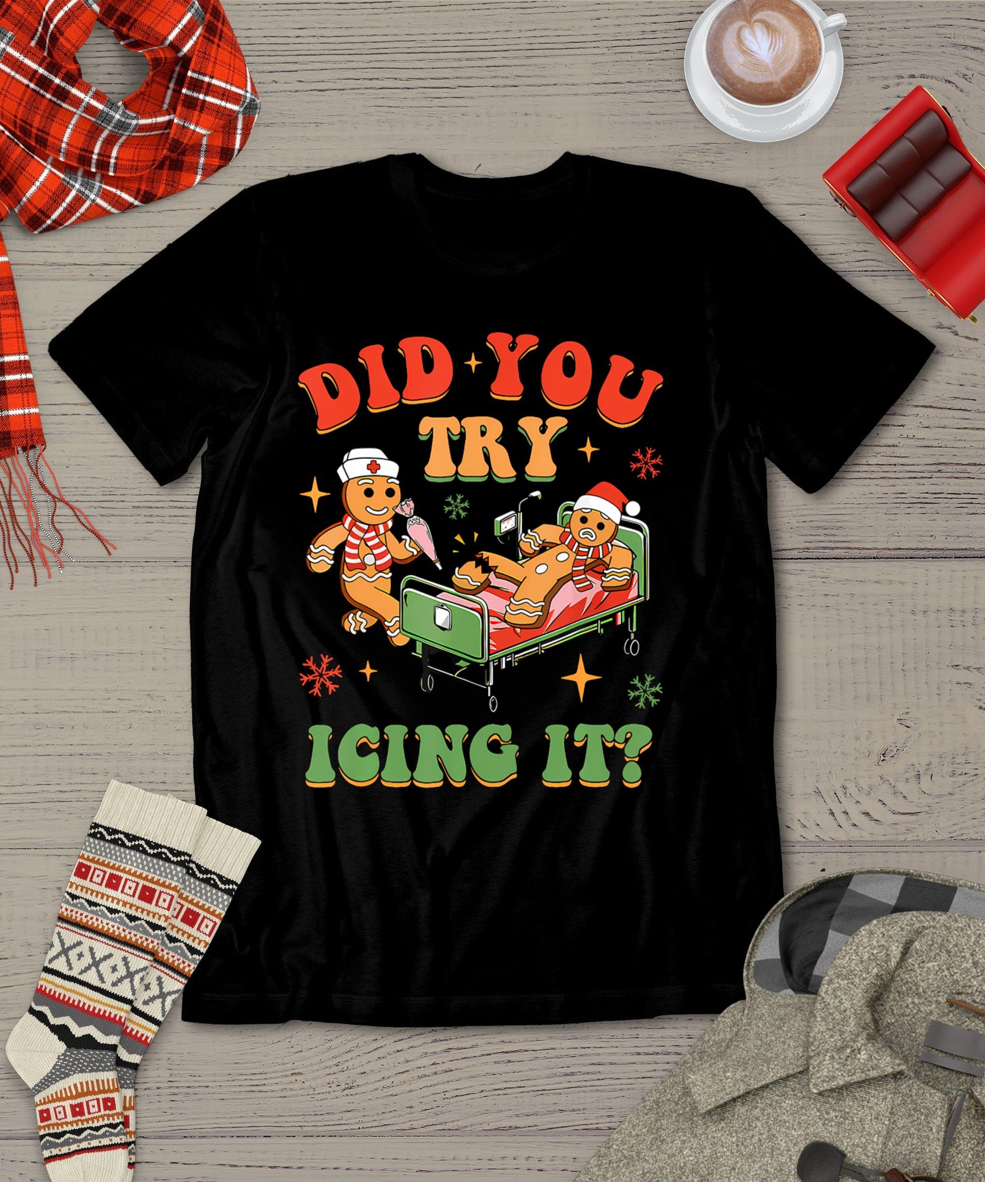 Retro Icu Nurse Christmas Gingerbread Did You Try Icing It T-Shirt