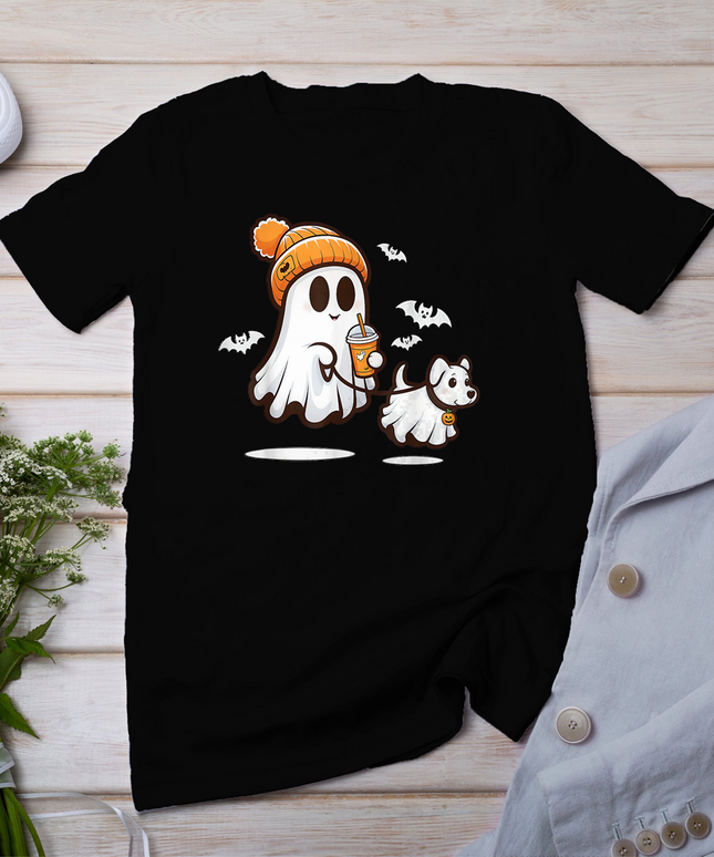 Funny Ghost Walking Dog Ghost Dog Halloween Women Men Kids T-Shirt
