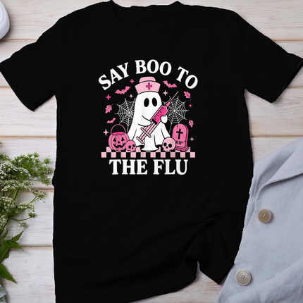 Say Boo to The Flu Funny Nurse Ghost Halloween Vaccine T-Shirt