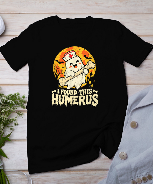 I Found This Humerus Spooky Ghost Halloween Scrub Top Women T-Shirt