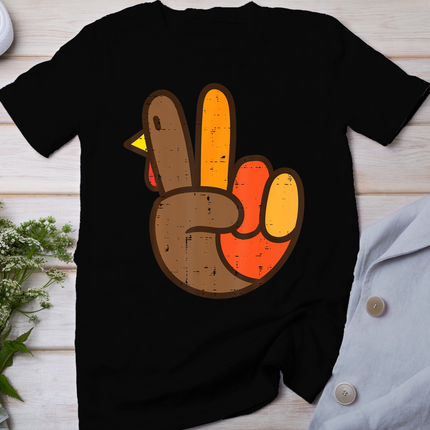 Peace Sign Turkey Hand Cool Thanksgiving Hippie Men Women T-Shirt