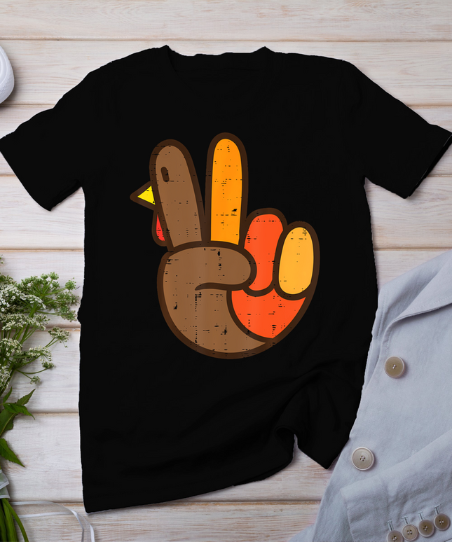 Peace Sign Turkey Hand Cool Thanksgiving Hippie Men Women T-Shirt