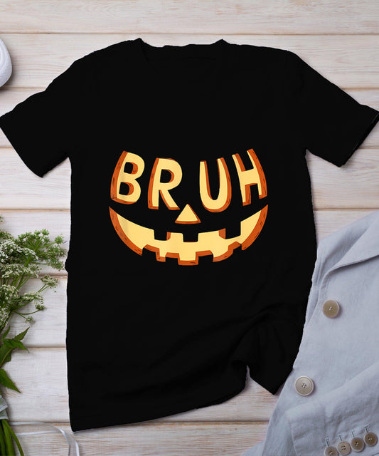 Bruh Jack O Lantern Halloween Costume Pumpkin Face Candy Kid T-Shirt