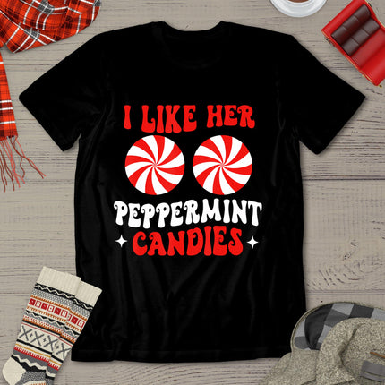 I Like Her Peppermint Candies Couples Matching Christmas T-Shirt