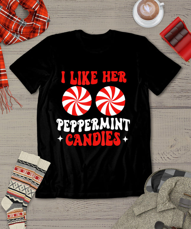 I Like Her Peppermint Candies Couples Matching Christmas T-Shirt