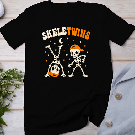 Twins Halloween Matching Skeletwins Funny Dancing Skeletons T-Shirt
