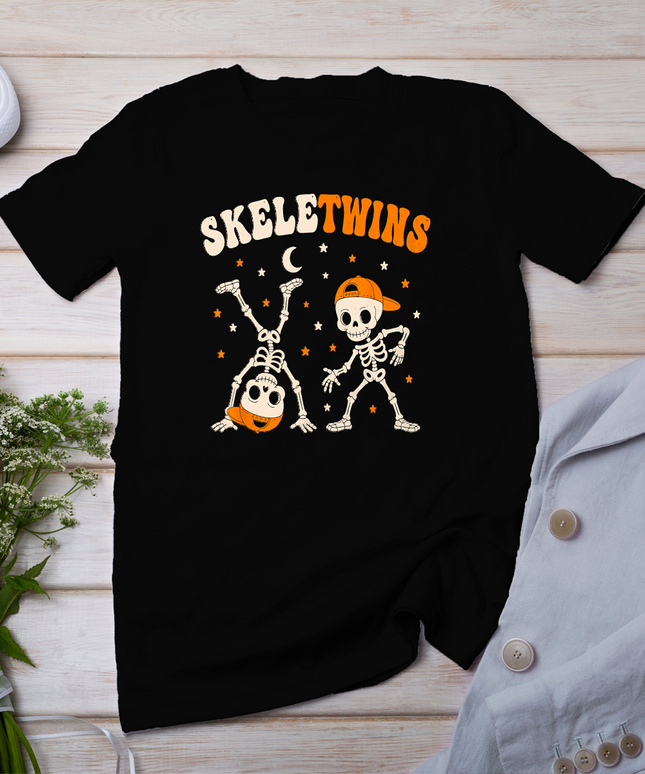 Twins Halloween Matching Skeletwins Funny Dancing Skeletons T-Shirt