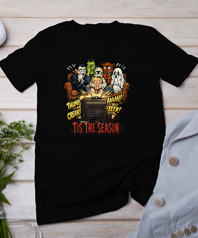 Funny Monsters Watching Scary Movie Halloween Movie T-Shirt