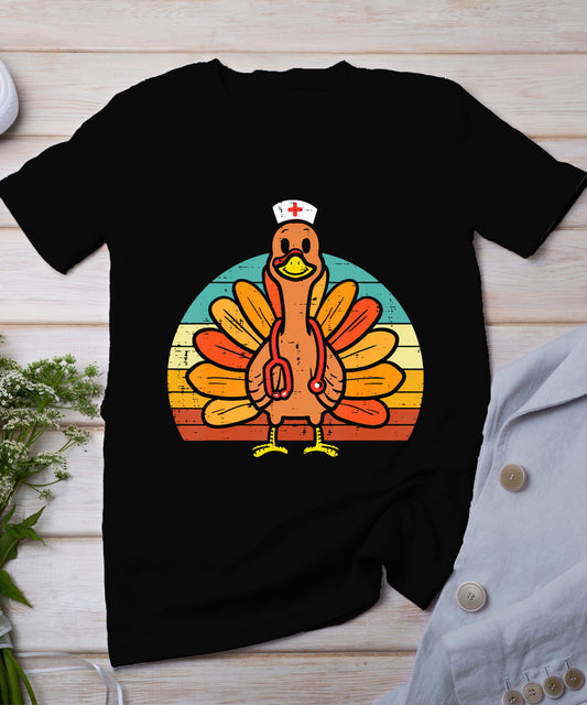 Turkey Nurse Stethoscope Thanksgiving Fall Scrub Top Women T-Shirt