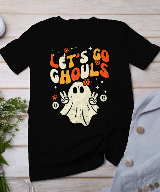 Halloween Lets Go Ghouls Ghost Retro Women Girl Kids T-Shirt