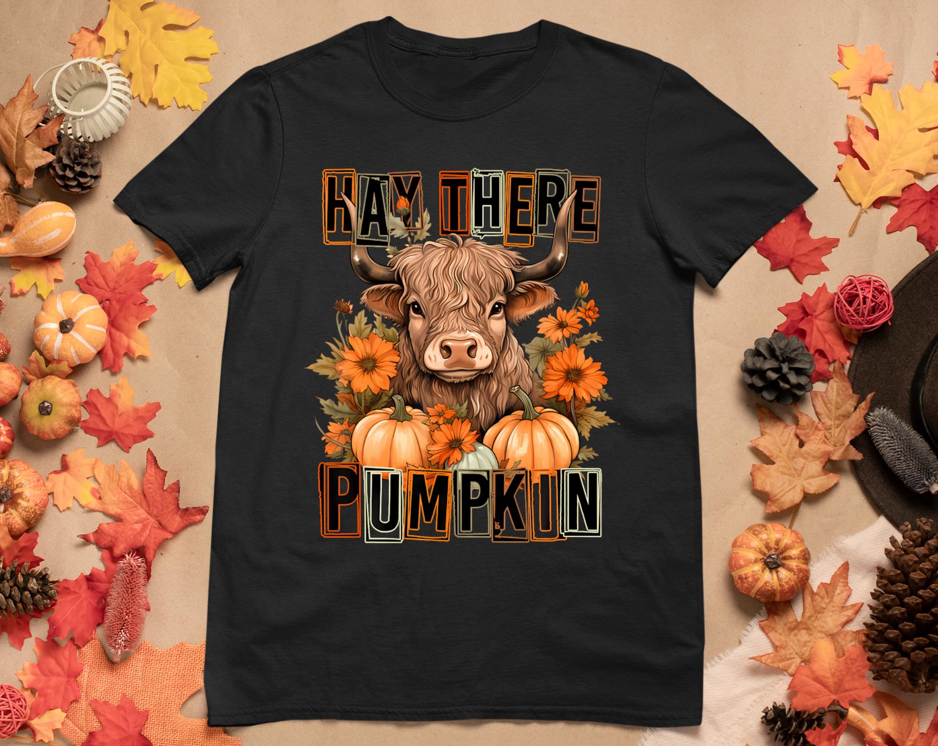 Hay There Pumkin Highland Cow Fall Autumn Thanksgiving T-Shirt