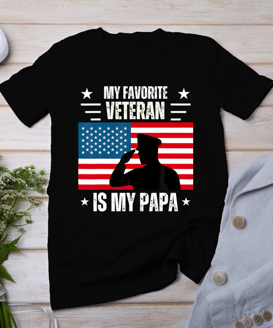 Veterans Day Military My Favorite Veteran Is My Papa Kids T-Shirt