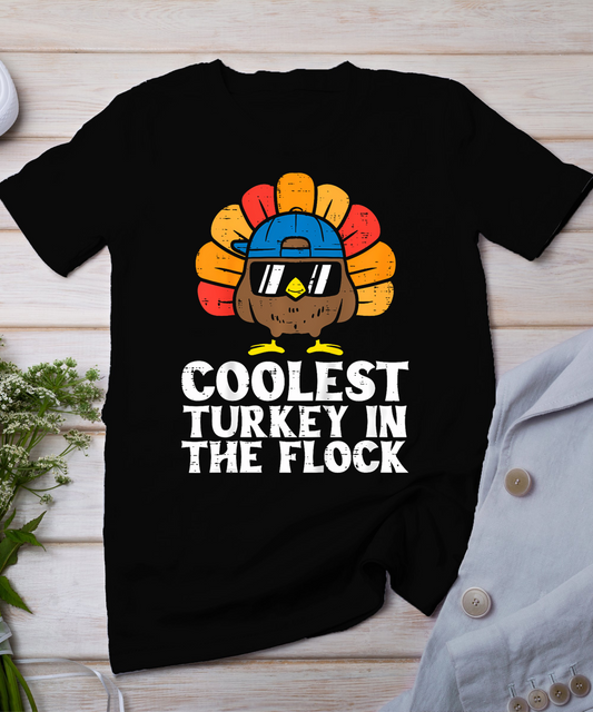 Kids Coolest Turkey In The Flock Toddler Boys Thanksgiving Kids T-Shirt