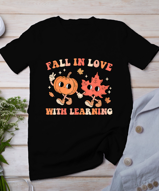 Fall In Love With Learning Fall Teacher Thanksgiving Retro T-Shirt