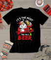 Funny Christmas Santa Claus Drinking Beer Wonderful Time T-Shirt