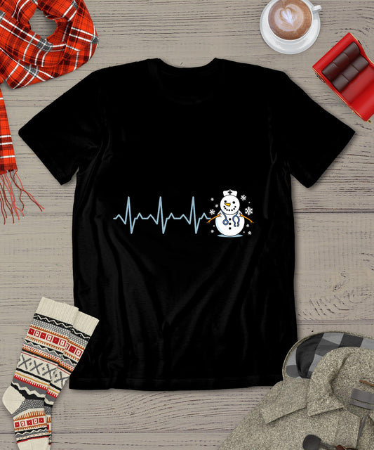 Heartbeat Nurse Snowman Nurse Christmas T-Shirt