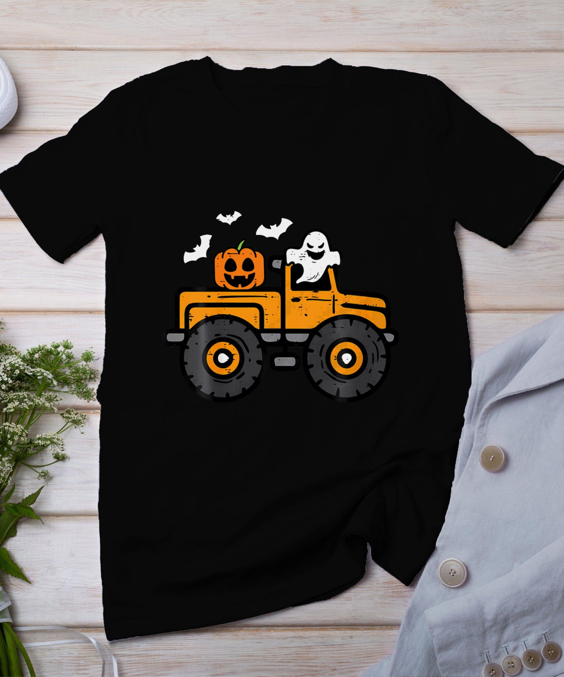 Monster Truck Ghost Pumpkin Halloween T-Shirt