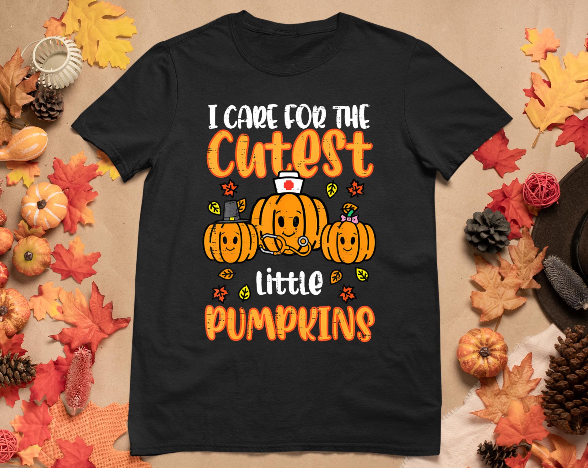 Pumpkins Nurse Halloween Scrub Top Fall Thanksgiving Women T-Shirt