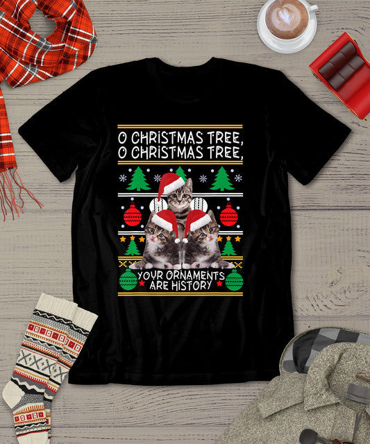 Cats Christmas Shirt Funny Ornaments Pajama Family Gift Tee T-Shirt