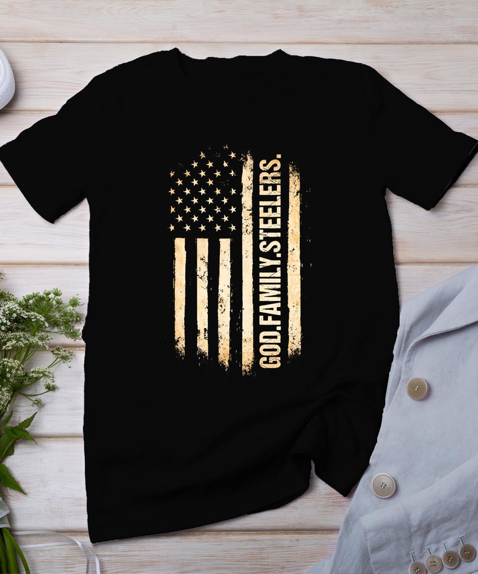 God Family Steelers Pro Us American Flag Father's Day T-Shirt